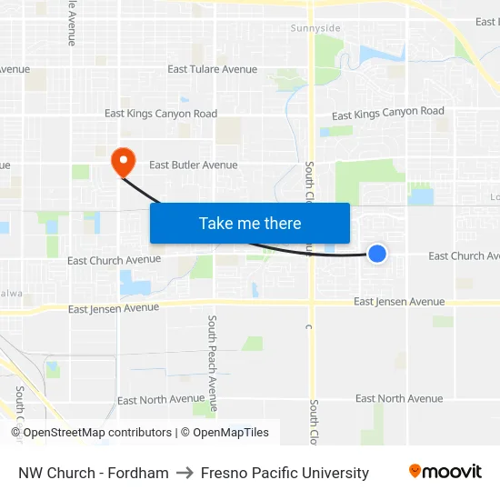 NW Church - Fordham to Fresno Pacific University map