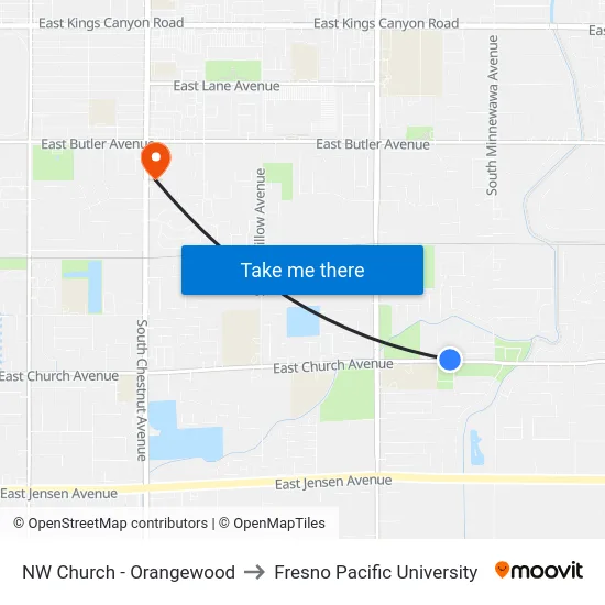 NW Church - Orangewood to Fresno Pacific University map