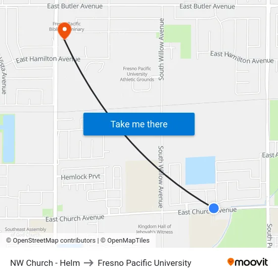 NW Church - Helm to Fresno Pacific University map