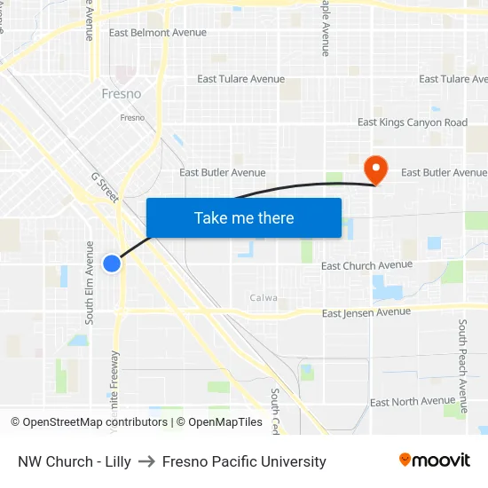 NW Church - Lilly to Fresno Pacific University map