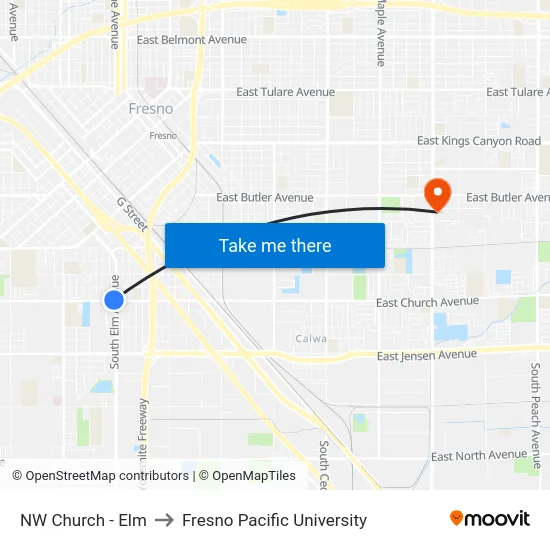 NW Church  - Elm to Fresno Pacific University map