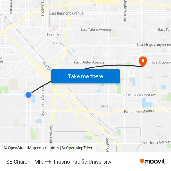 SE Church - Mlk to Fresno Pacific University map