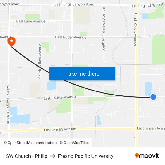 SW Church - Philip to Fresno Pacific University map