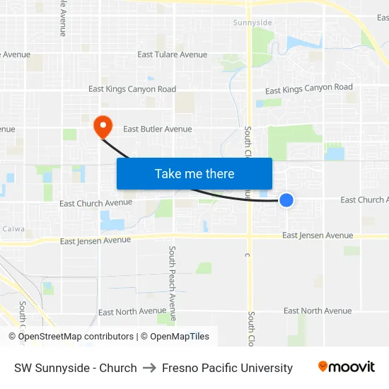 SW Sunnyside - Church to Fresno Pacific University map