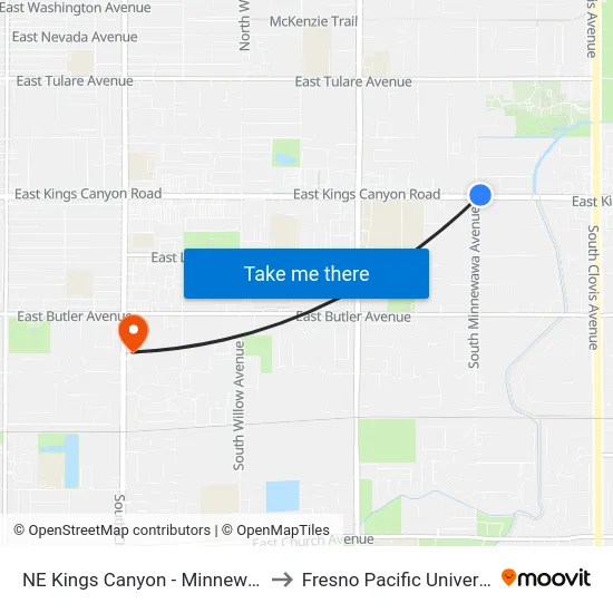 NE Kings Canyon - Minnewawa to Fresno Pacific University map