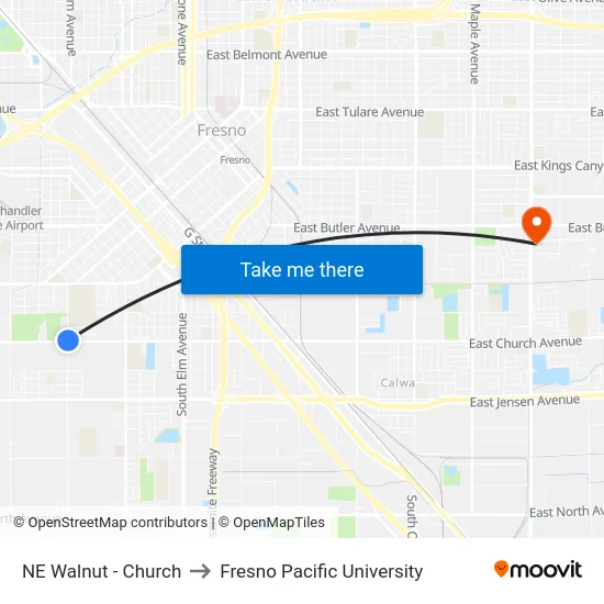 NE Walnut - Church to Fresno Pacific University map