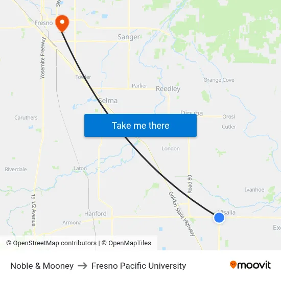 Noble & Mooney to Fresno Pacific University map