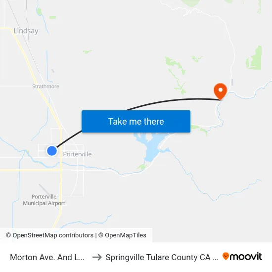 Morton Ave. And Lotas to Springville Tulare County CA USA map