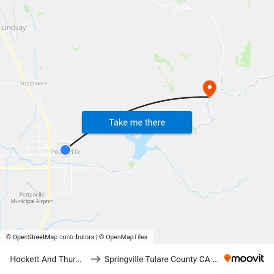 Hockett And Thurman to Springville Tulare County CA USA map