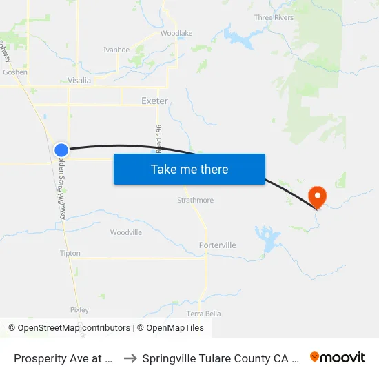 Prosperity Ave at Cvs to Springville Tulare County CA USA map