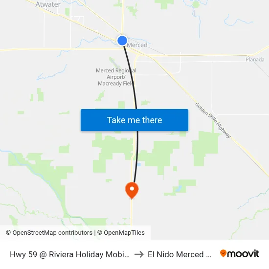 Hwy 59 @ Riviera Holiday Mobile Estates (Northbound) to El Nido Merced County CA USA map