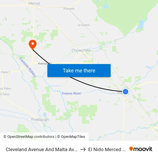 Cleveland Avenue And Malta Avenue - Madera Apartments to El Nido Merced County CA USA map