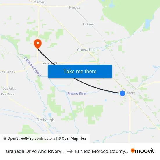 Granada Drive And Riverview Drive to El Nido Merced County CA USA map
