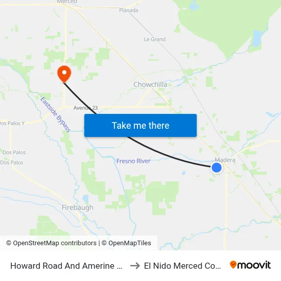 Howard Road And Amerine Avenue (U-Save) to El Nido Merced County CA USA map