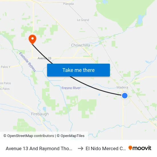 Avenue 13 And Raymond Thomas Street (Westbound) to El Nido Merced County CA USA map