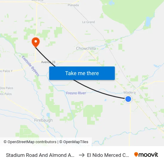 Stadium Road And Almond Avenue (Northbound) to El Nido Merced County CA USA map