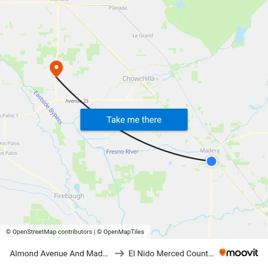 Almond Avenue And Madera Avenue to El Nido Merced County CA USA map