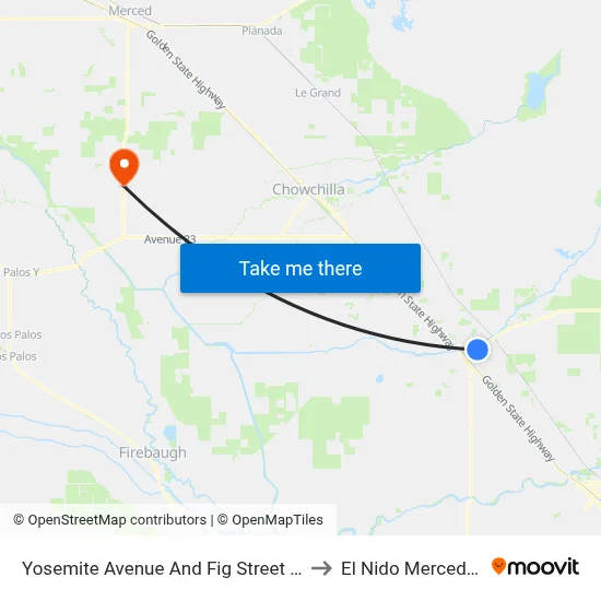 Yosemite Avenue And Fig Street at Yosemite Christian Church to El Nido Merced County CA USA map