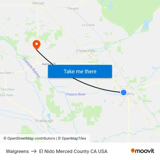 Walgreens to El Nido Merced County CA USA map