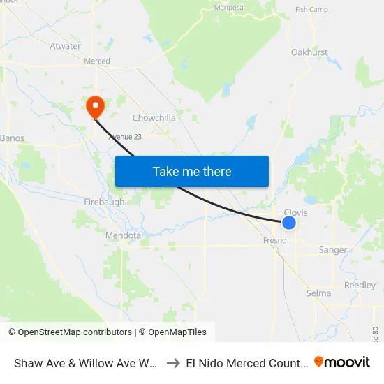 Shaw Ave & Willow Ave Wb (Transfer) to El Nido Merced County CA USA map