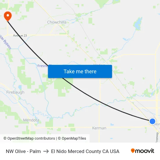 NW Olive - Palm to El Nido Merced County CA USA map