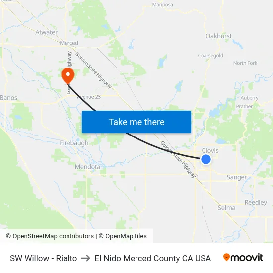 SW Willow - Rialto to El Nido Merced County CA USA map
