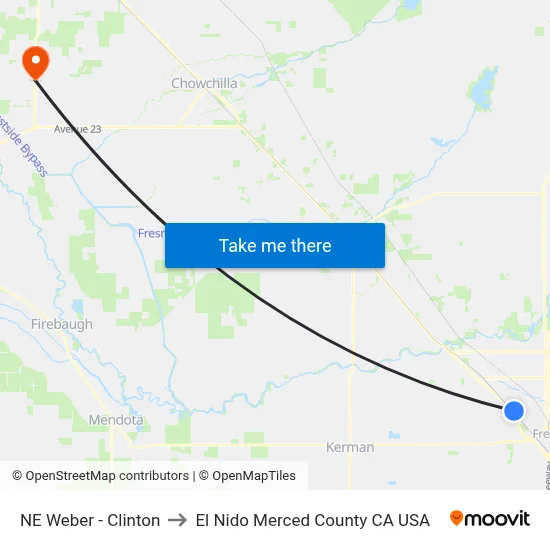 NE Weber - Clinton to El Nido Merced County CA USA map
