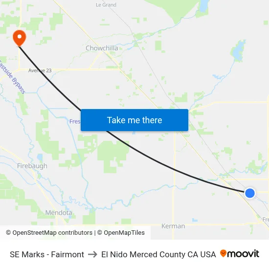 SE Marks - Fairmont to El Nido Merced County CA USA map