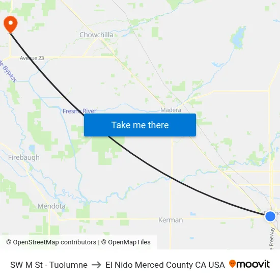 SW M St - Tuolumne to El Nido Merced County CA USA map