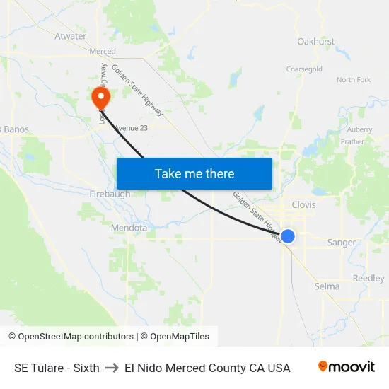 SE Tulare - Sixth to El Nido Merced County CA USA map
