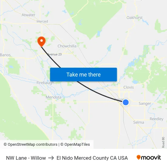 NW Lane - Willow to El Nido Merced County CA USA map