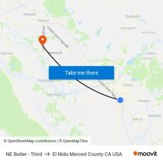 NE Butler - Third to El Nido Merced County CA USA map