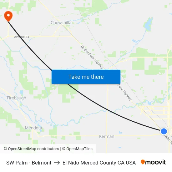SW Palm - Belmont to El Nido Merced County CA USA map