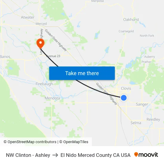 NW Clinton - Ashley to El Nido Merced County CA USA map