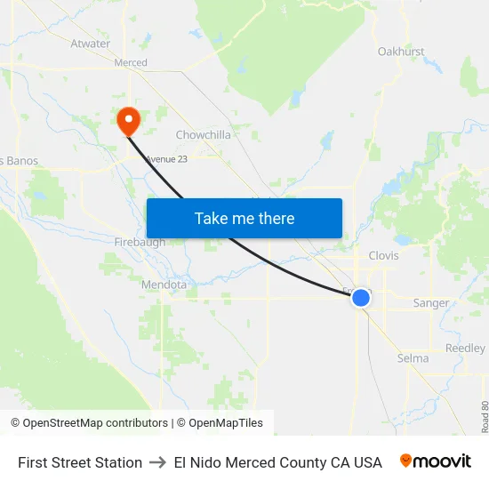 First Street Station to El Nido Merced County CA USA map