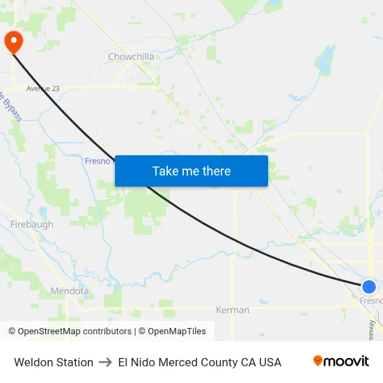 Weldon Station to El Nido Merced County CA USA map