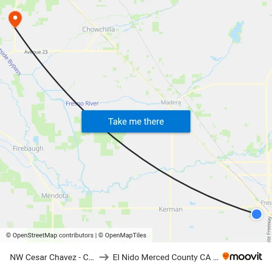 NW Cesar Chavez - Court to El Nido Merced County CA USA map