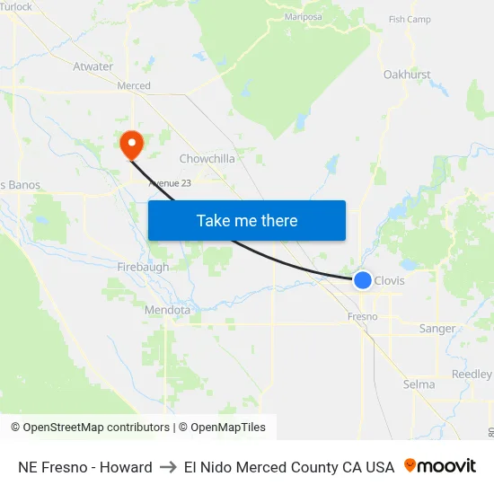 NE Fresno - Howard to El Nido Merced County CA USA map