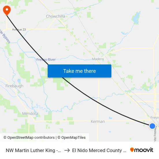 NW Martin Luther King - Church to El Nido Merced County CA USA map
