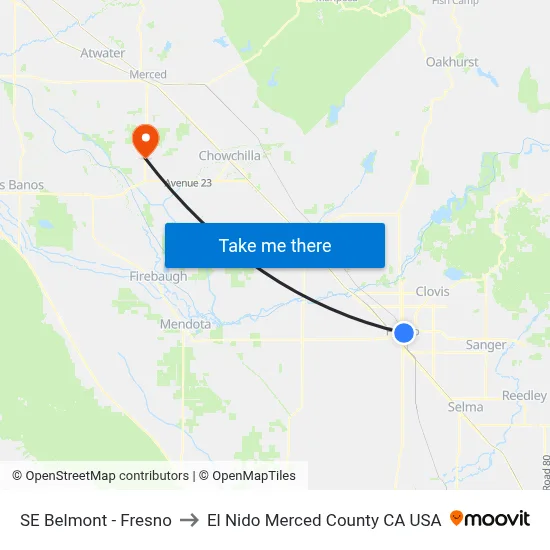 SE Belmont - Fresno to El Nido Merced County CA USA map