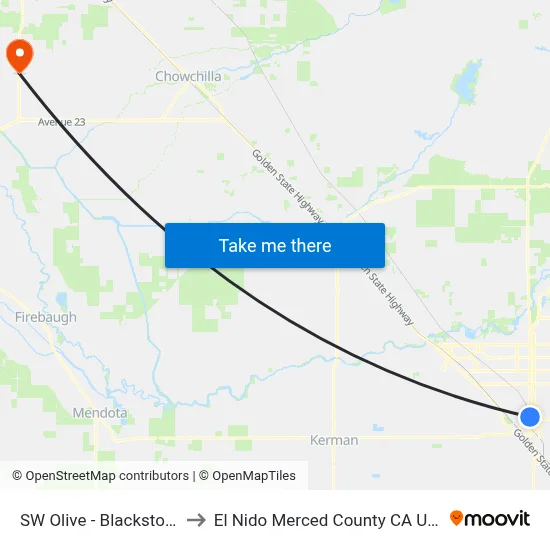 SW Olive - Blackstone to El Nido Merced County CA USA map