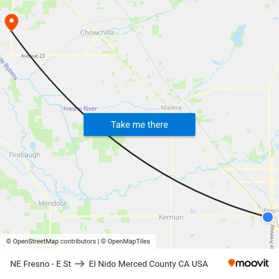 NE Fresno - E St to El Nido Merced County CA USA map