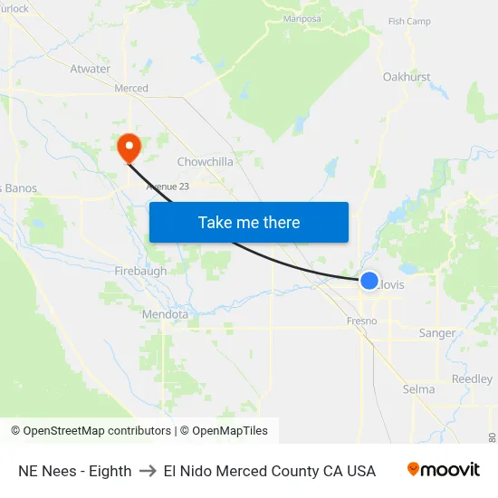 NE Nees - Eighth to El Nido Merced County CA USA map