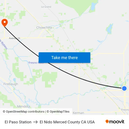 El Paso Station to El Nido Merced County CA USA map