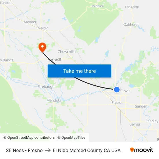 SE Nees - Fresno to El Nido Merced County CA USA map