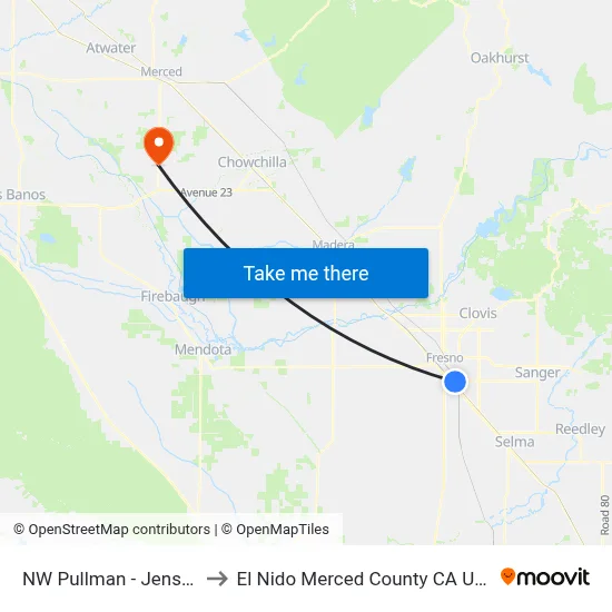NW Pullman - Jensen to El Nido Merced County CA USA map