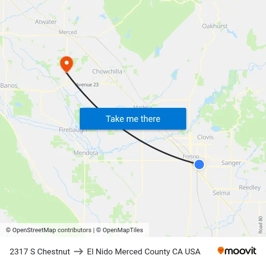 2317 S Chestnut to El Nido Merced County CA USA map