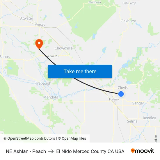 NE Ashlan - Peach to El Nido Merced County CA USA map