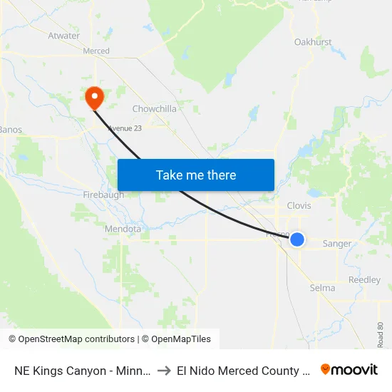 NE Kings Canyon - Minnewawa to El Nido Merced County CA USA map