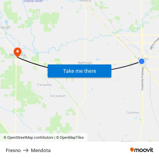 Fresno to Mendota map